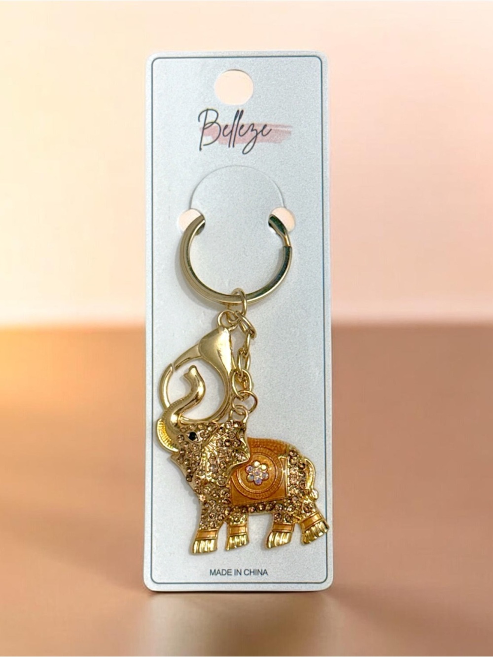 Gold Elephant Keychain Charm